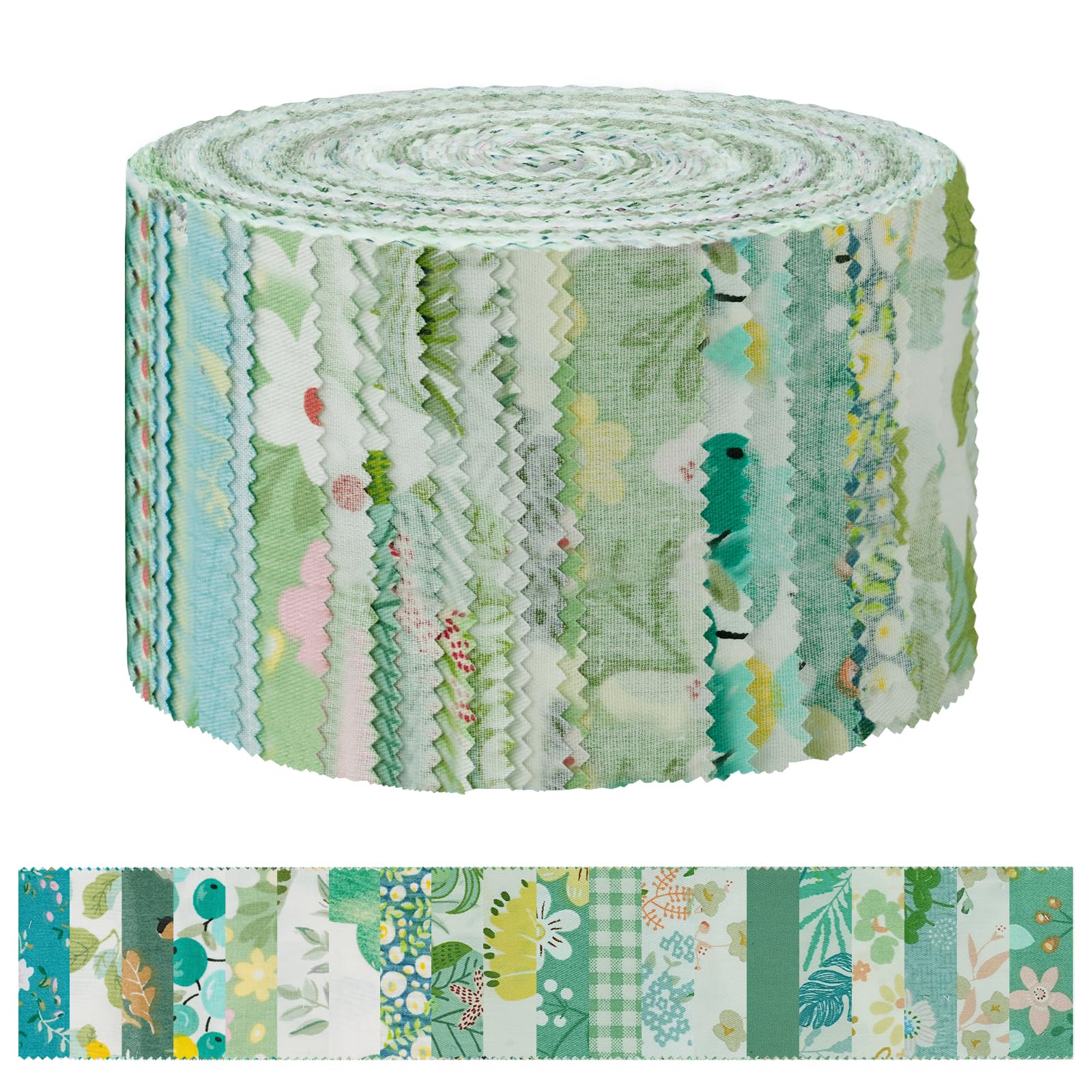 AOOSA Jelly Roll Fabric Strips for Quilting, 40 Strip Cotton Quilting Fabric 2.5 x 44 Inch, Precut Strips with 20 Assorted Floral Prints, Fabric Jelly Rolls for Sewing, Blanket, DIY Crafts, Sage Green â image 1