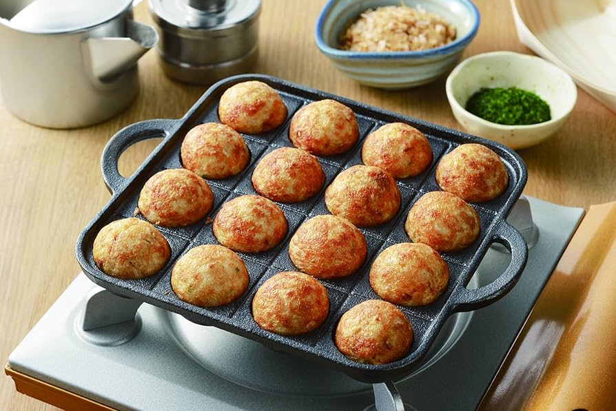 【美品】たこ焼きパン 鋳鉄 スキレットグリドル ボール型メーカー (21型) Amazon | 14穴 たこ焼きメーカー たこ焼きパン 焦げ付き防止