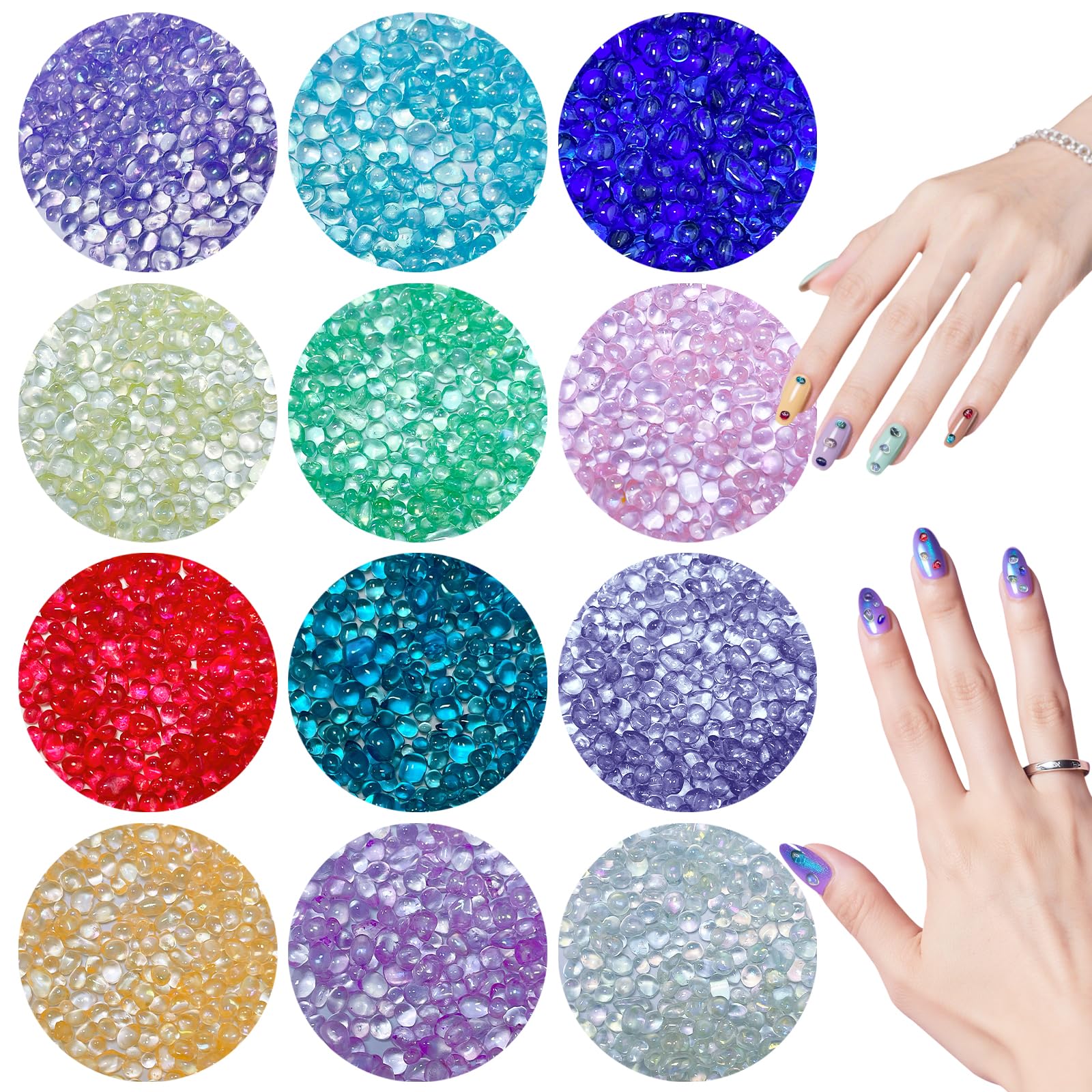 4800 Pcs 3D Aurora Bubble Nail Beads, VEINARDYL Mixed Colorful Rhinestones for Nails Charms, Mermaid Crystal Gems for Women Girls DIY Manicure Slime Tumblers Face Makeup - 12 Colors — image 1