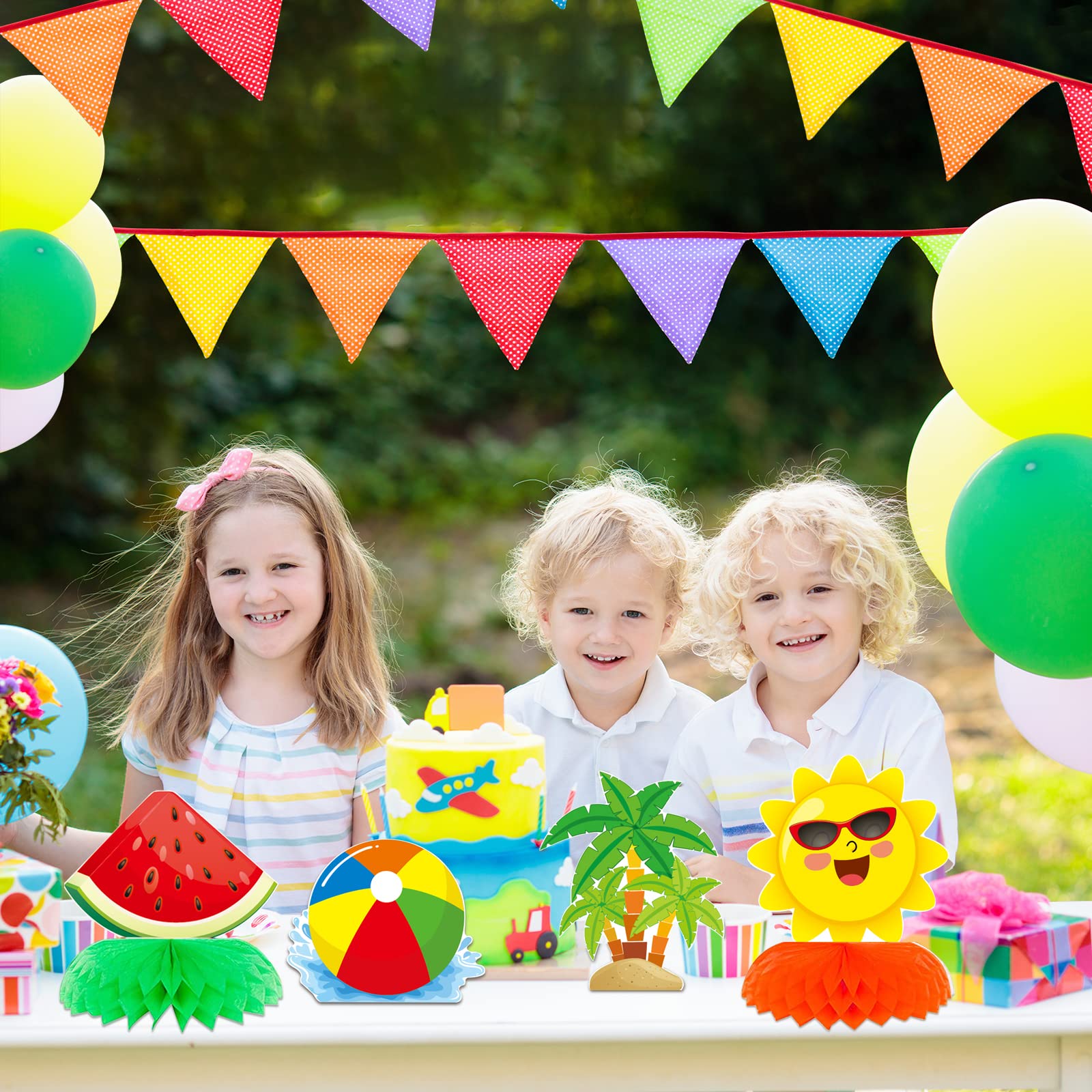 Summer Surf Birthday Party Decorations - Vintage Surfing Honeycomb Centerpieces