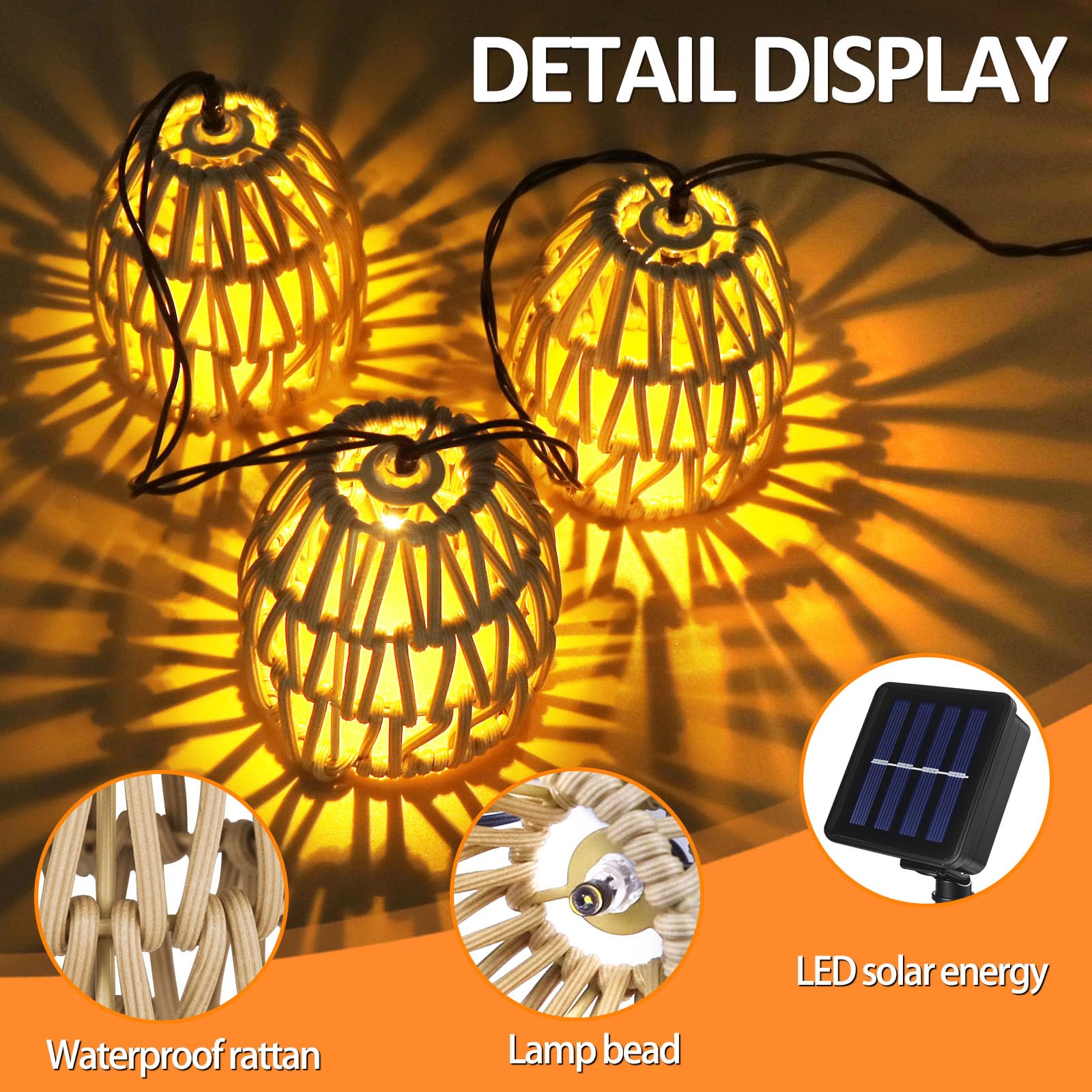Lot De 10 Guirlandes Lumineuses Solaires D'extérieur À LED, Lanternes Extérieures Résistantes Intempéries IP44, Guirlandes Lumineuses Corde De Papier, Pour Jardin, Balcon, Extérieur, Blanc Chaud