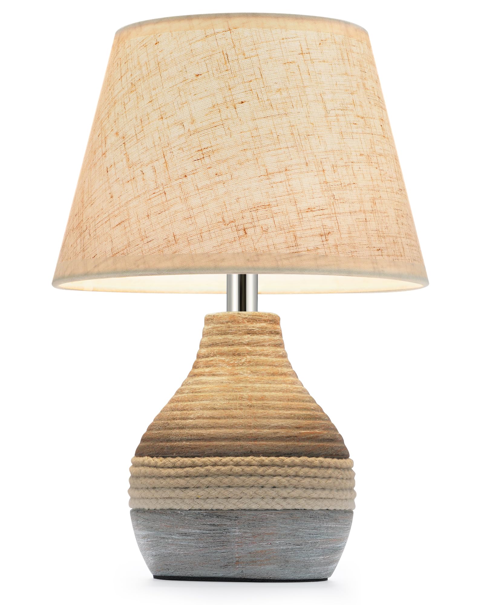 INTELIVE Kabellose Keramik Tischlampe mit Timer, Dimmer, Leinenschirm, Fernbedienung tischleuchte, Kleine Akku Tischlampe Aufladbar, Mid Century moderne Nachttischlampe