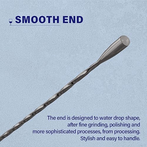 Vista 5 de Briout Cuchara de bar agitadores de cóctel para bebida, acero inoxidable de 12 pulgadas de mango largo, color negro, 2 piezas