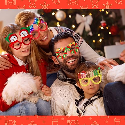 Miniatura 6 de 18 marcos de anteojos de Navidad con purpurina para fiestas, disfraces, días festivos, regalos para fiestas de Navidad, cabina de fotos, gafas de