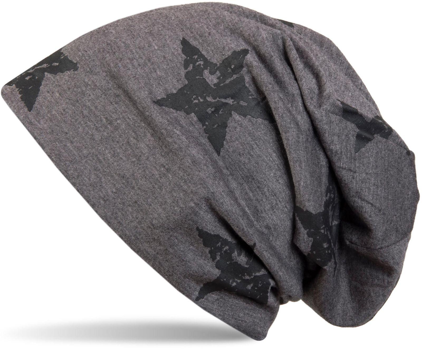 styleBREAKER Beanie hat with Stars Print in Destroyed Vintage Look, Unisex 04024041, Colour:Taupe-Grey