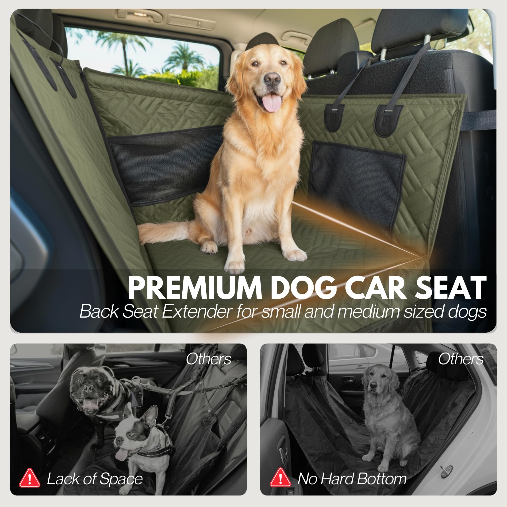 Premium Dog Car Seat & Back Seat – Waterproof & Non-Slip Travel Hammock with Storage Pockets | Secure & Comfortable Pet Seat Cover for Large & Medium Dogs – Fits Cars, SUVs & Trucks (Green) - image 2