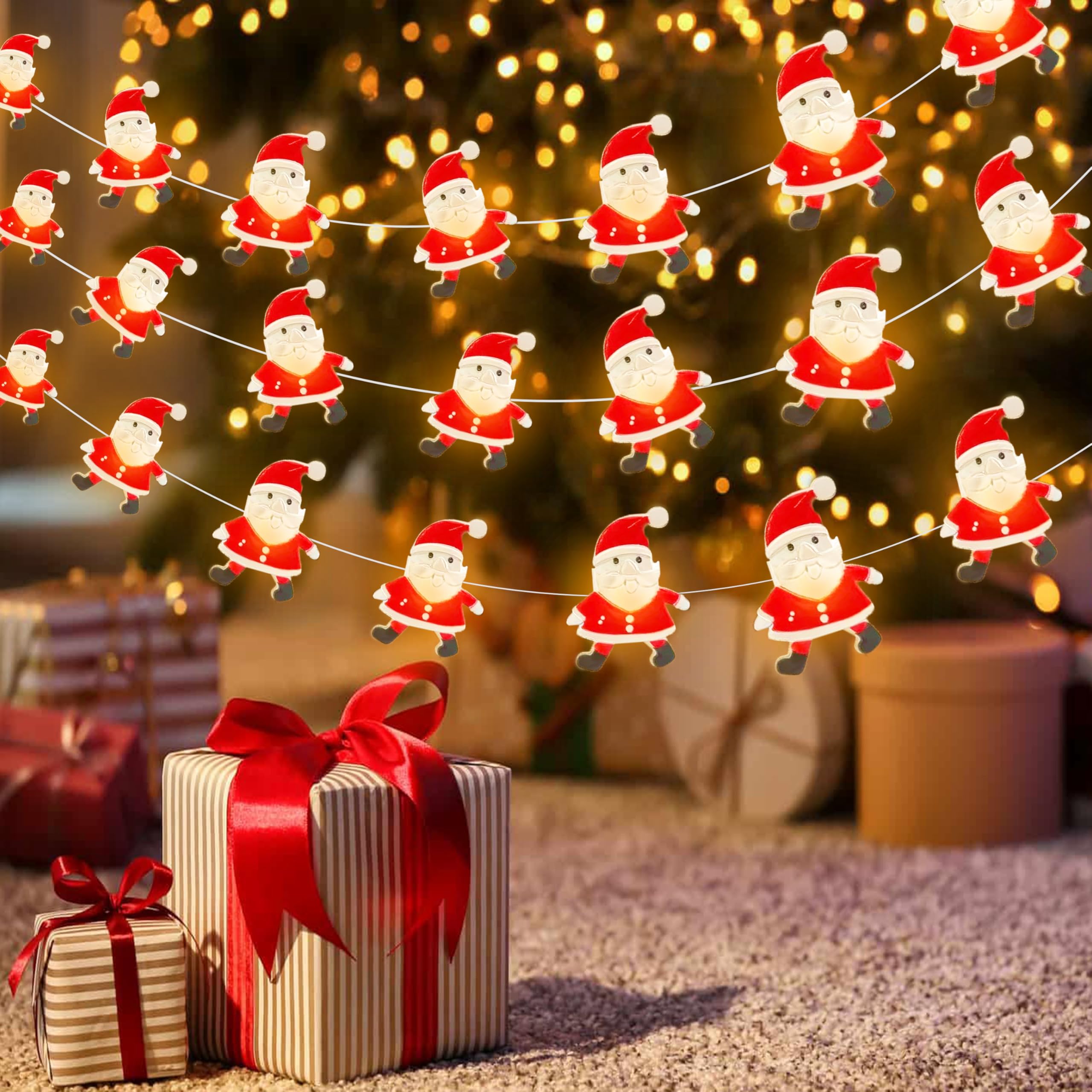 Kimuwote Guirnalda Luces de Navidad, 2M 20LED Papá Noel Cadenas De Luz,Luz de Navidad Decoración Interior Exterior Fiestas, Casa, Balcón, Arbol de Navidad (Blanco Calido)