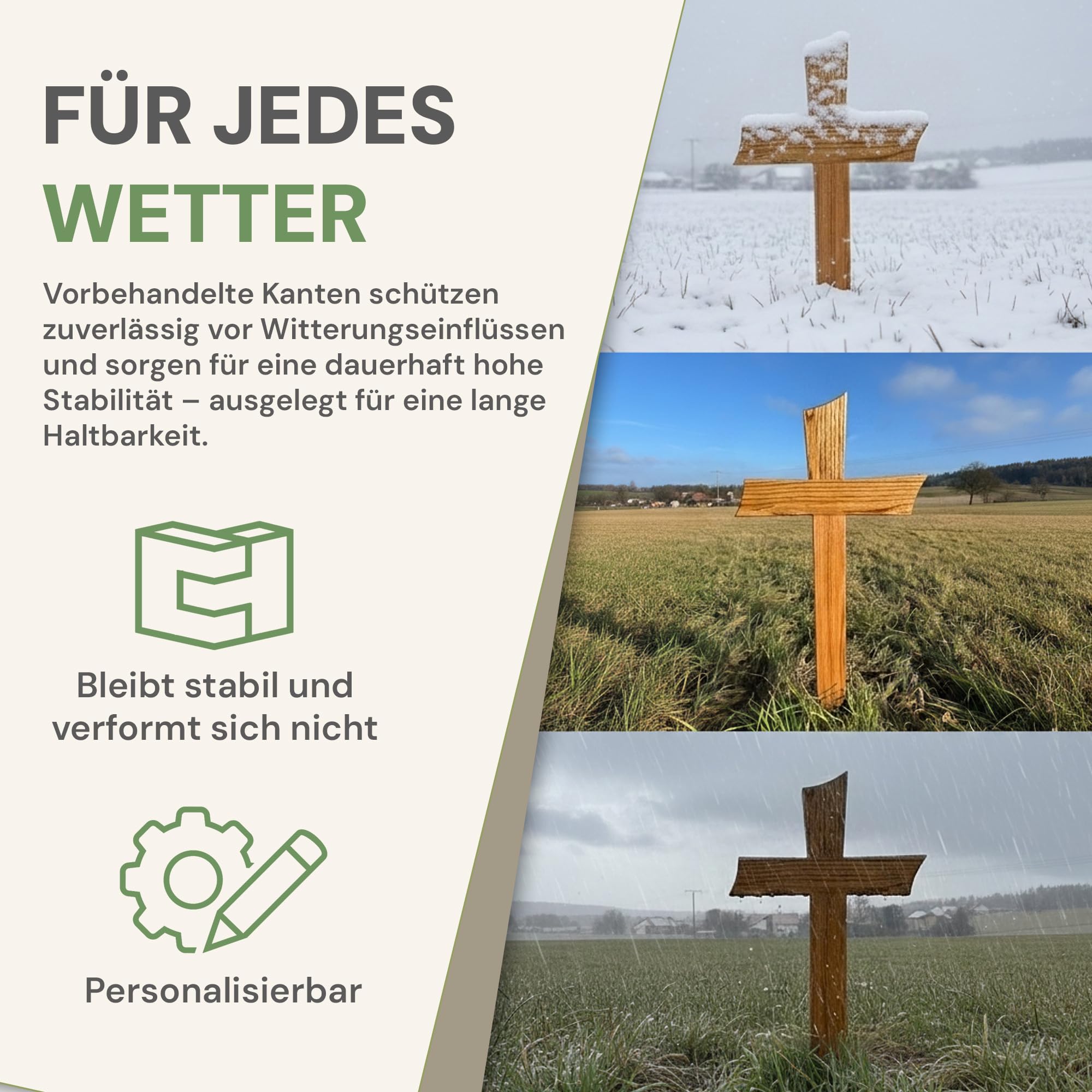 Urnenkreuz Premium 100 cm groß aus Holz mit personalisierter Beschriftung für Urnengrab – handgefertigt in Deutschland – hochwertiges Holzkreuz für Grab, Urne und Gedenkstätte – wetterfest