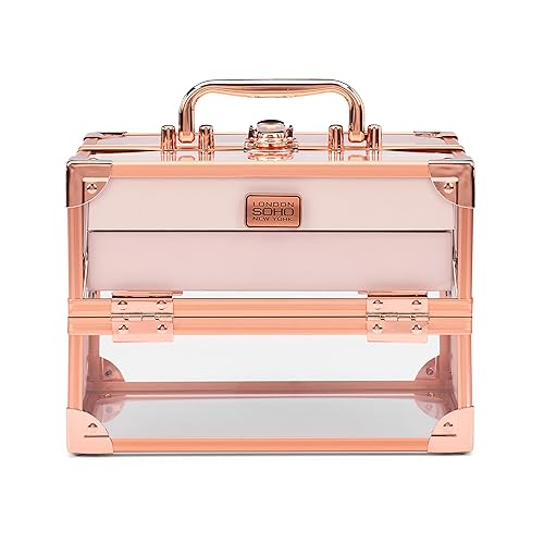 Conair - Estuche de maquillaje estuche cosmético con estantes expandibles y pestillo de bloqueo en oro rosa Londres SOHO New York by Conair