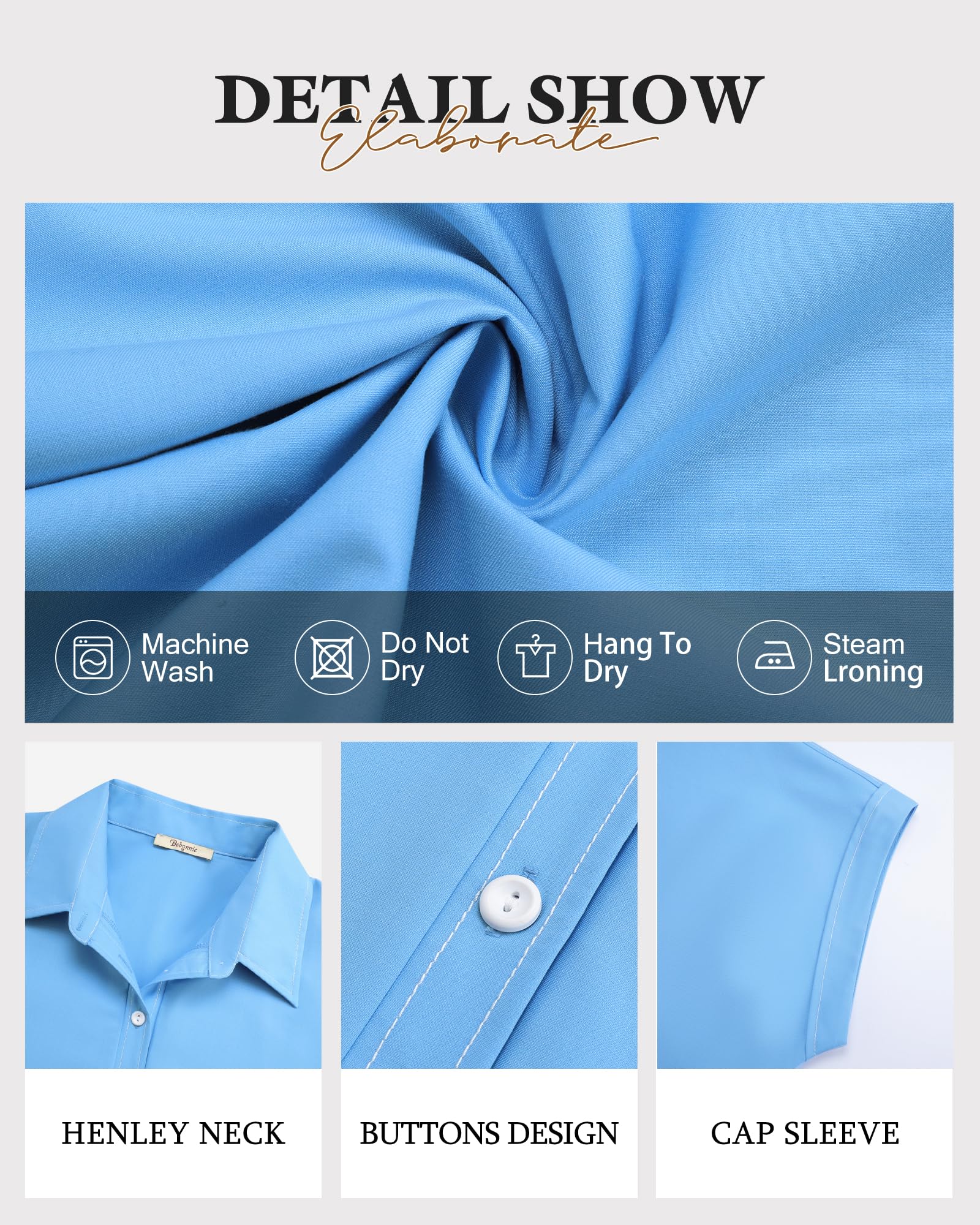 Bebonnie Camisas de vestir de manga corta con botones para mujer, blusas de vestir con cuello para el trabajo y la oficina