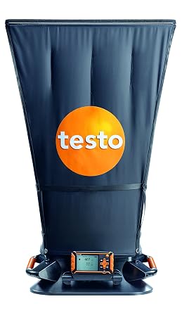 Testo 420 Flow Hood Airflow Meter HVAC for Air Velocity, Volume Flow, Temperature & Relative Humidity CFM Meter for Airflow HVAC with Tiltable Display, Bluetooth, and App Compatibility - With NIST