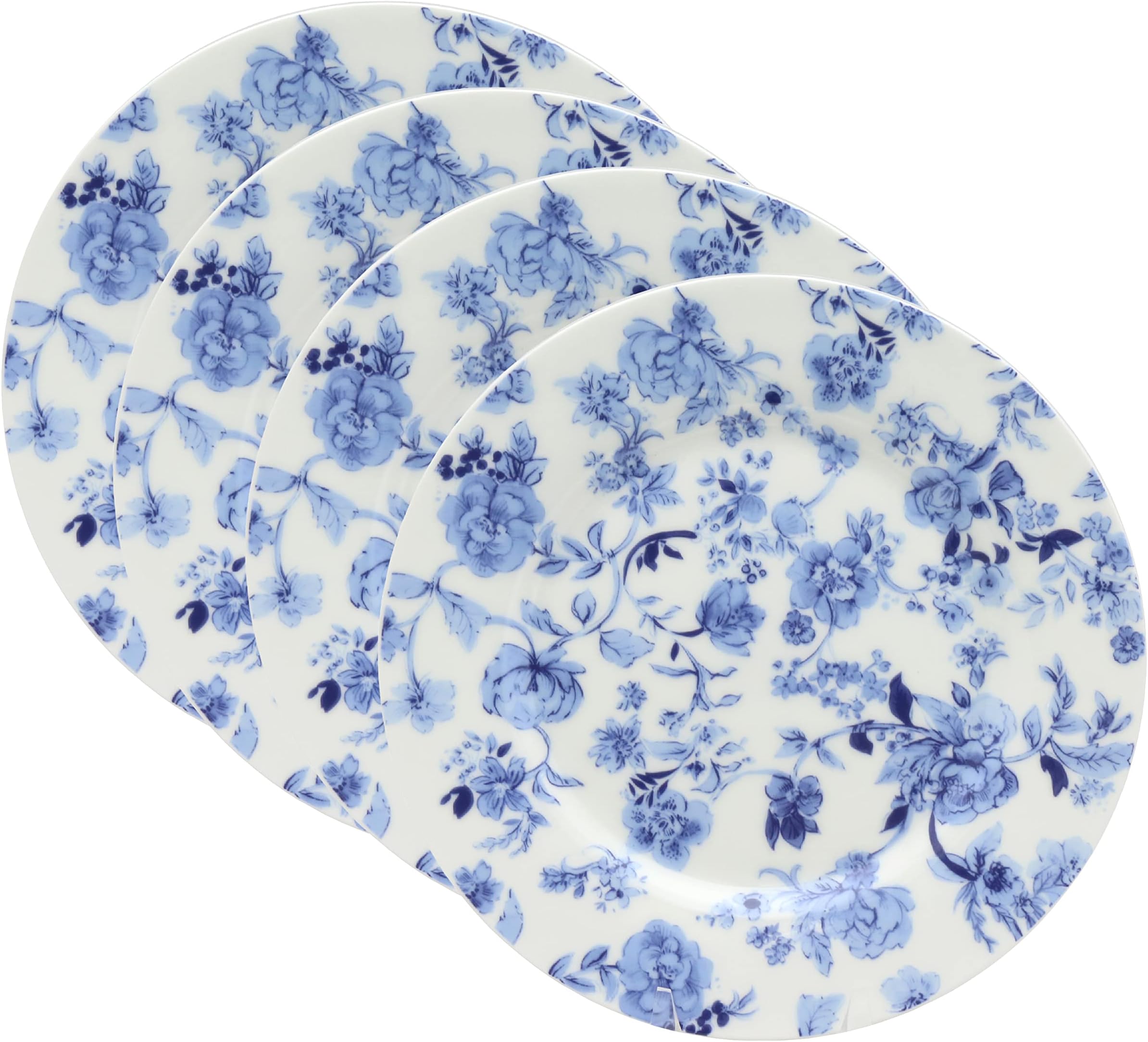 Gracie Bone China Bali Blue Floral Dessert / Salad Plate 7.5-Inch (Set of 4)