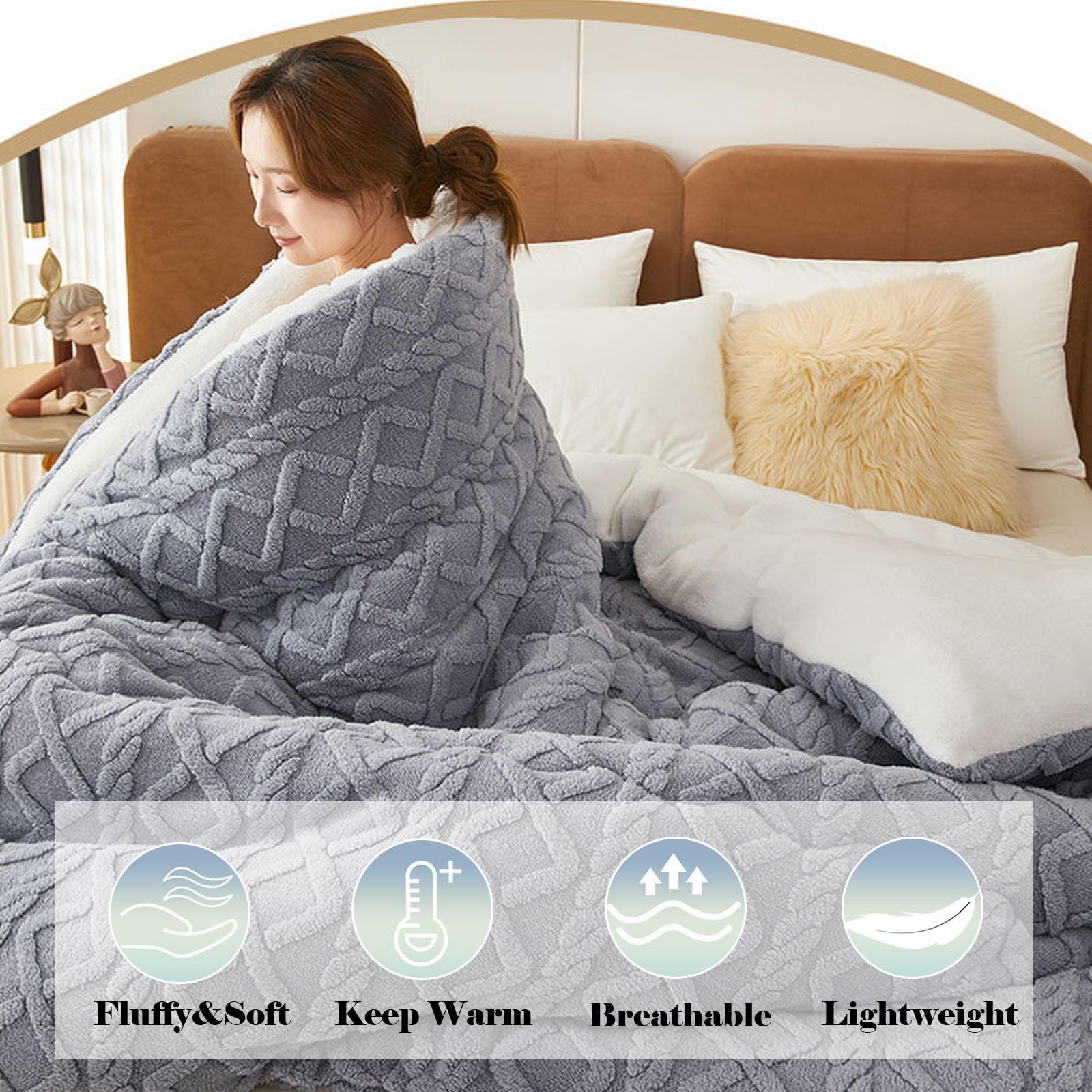 クイーン ブランケット ふわふわ 掛け布団 毛布 グレー 洗濯可 冬 無地 タンスのゲン 毛布 クイーン 暖かい 2枚合わせ ふわとろ毛布 厚手