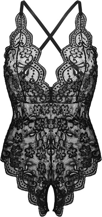 Donnalla Womens One Piece Teddy Plunging Lace Bodysuit Elegant Honeymoon Lingerie