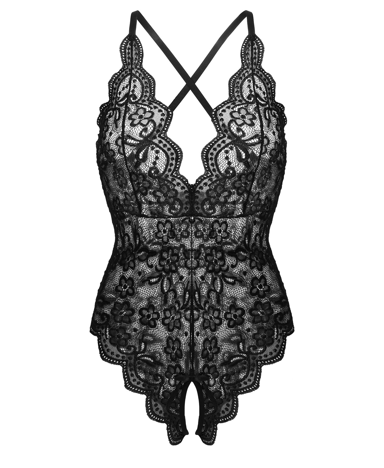 Donnalla Women's One Piece Teddy Plunging Lace Bodysuit Elegant Honeymoon Lingerie