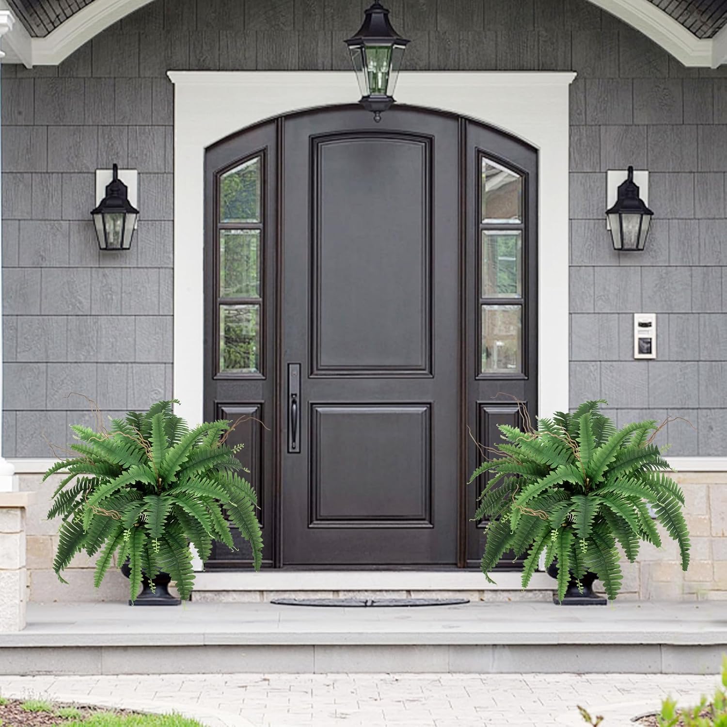 35” Artificial Boston Fern Bush Plant, 2 Faux Ferns for Outdoors Large, Fake Ferns Realistic Artificial Plants with 39 Fronds for Garden Porch Patio Home Office Living Room Decor Green - Image 6