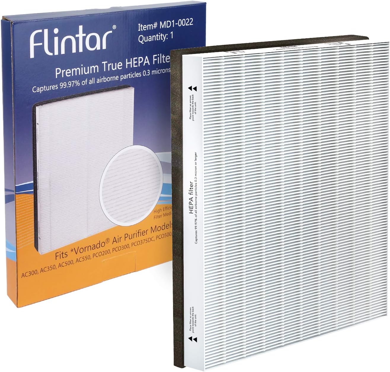 Flintar MD1-0022 True HEPA Replacement Filter, Compatible with Vornado Air Cleaner Purifier Model AC300, AC350, AC500, AC550, PCO200, PCO300, PCO375DC, PCO500 and PCO575DC (1-Pack)