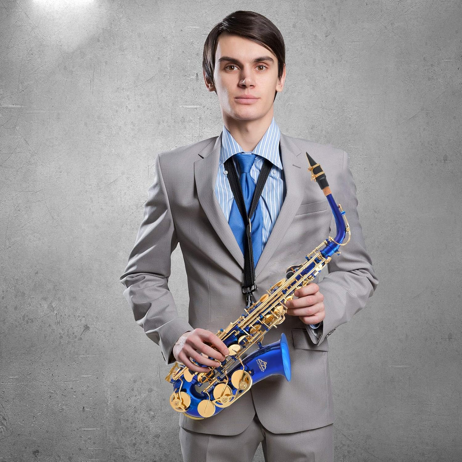 EASTROCK Dark Blue/Golden Alto Saxophone E Flat Sax Full Kit for Students Beginner with Carrying Case,Mouthpiece,Mouthpiece Cushion Pads,Cleaning Cloth&Cleaning Rod,White Gloves,Neck Strap