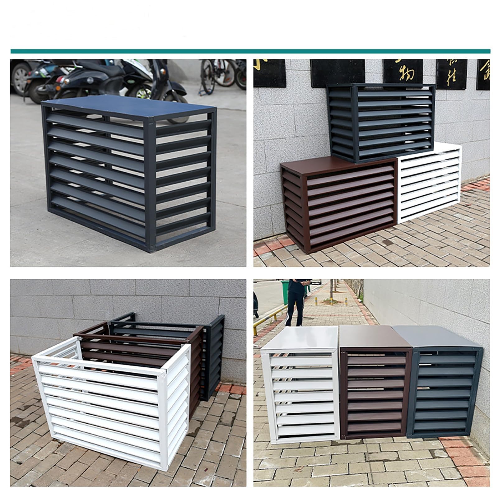 Aluminiowa osłona klimatyzatora zewnętrzna ochrona klimatyzatora dekoracyjna pokrywa pompy ciepła i skraplacza, odporna na warunki atmosferyczne konstrukcja ogrodzenia (szara, 110 x 80 x 60 cm)