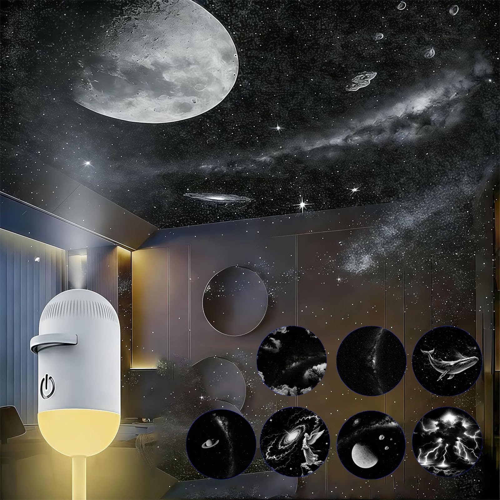 2026 New 2-in-1 Galaxy Projector Night Light with Multiple Projection Films, 2-in-1 USB Night Light & Galaxy Projector for Bedroom, Warm and Soft Lights (White-5 Projection Films) — view 6