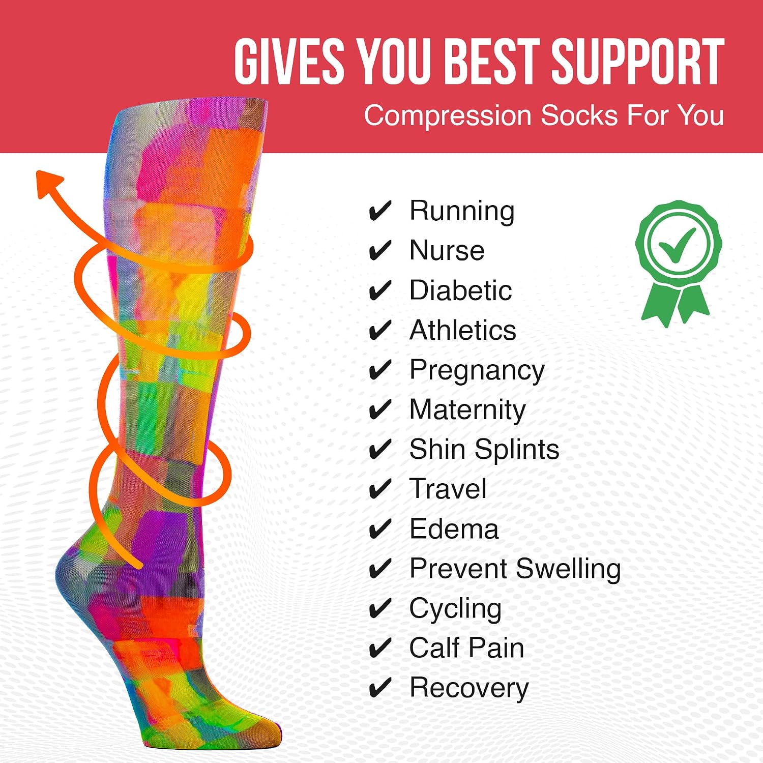 Celeste Stein Mild Compression Knee High Stockings, Wide Calf - Rainbow Tiles