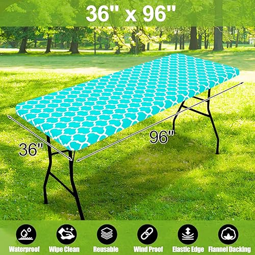 Miniatura 179 de Smiry - Mantel rectangular para mesa de pícnic, impermeable, elástico, ajustable para mesas de 6 pies de vinilo con parte trasera de franela Verde