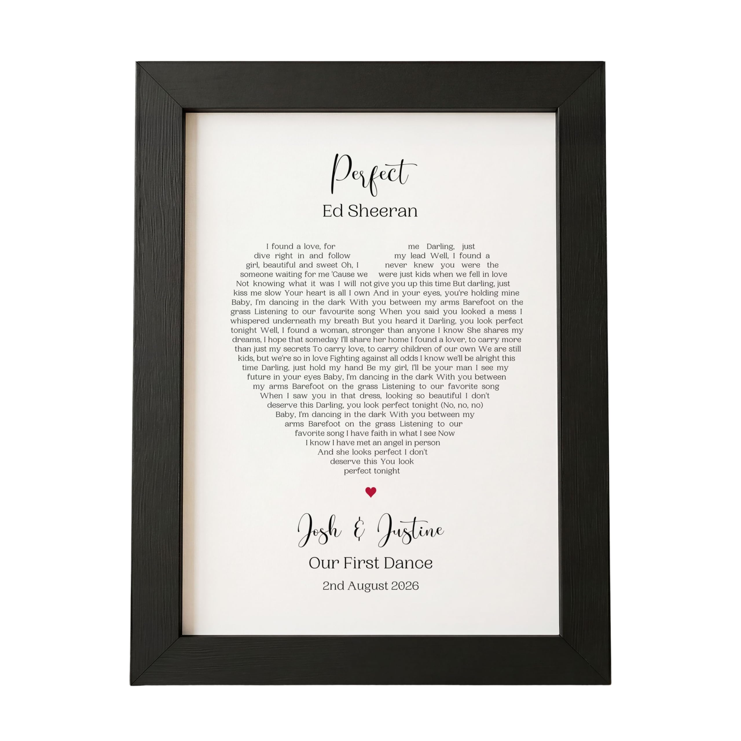 Pretty Unique Prints Personalised Couple Song Lyrics Heart Print, Romantic Music Gift for Anniversary Wedding Engagement Birthday or First Dance