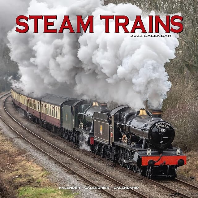 Steam Trains Calendar 2023 | Square Train Locomotive Wall Calendar | 16 Month | with Free Organisational Stickers