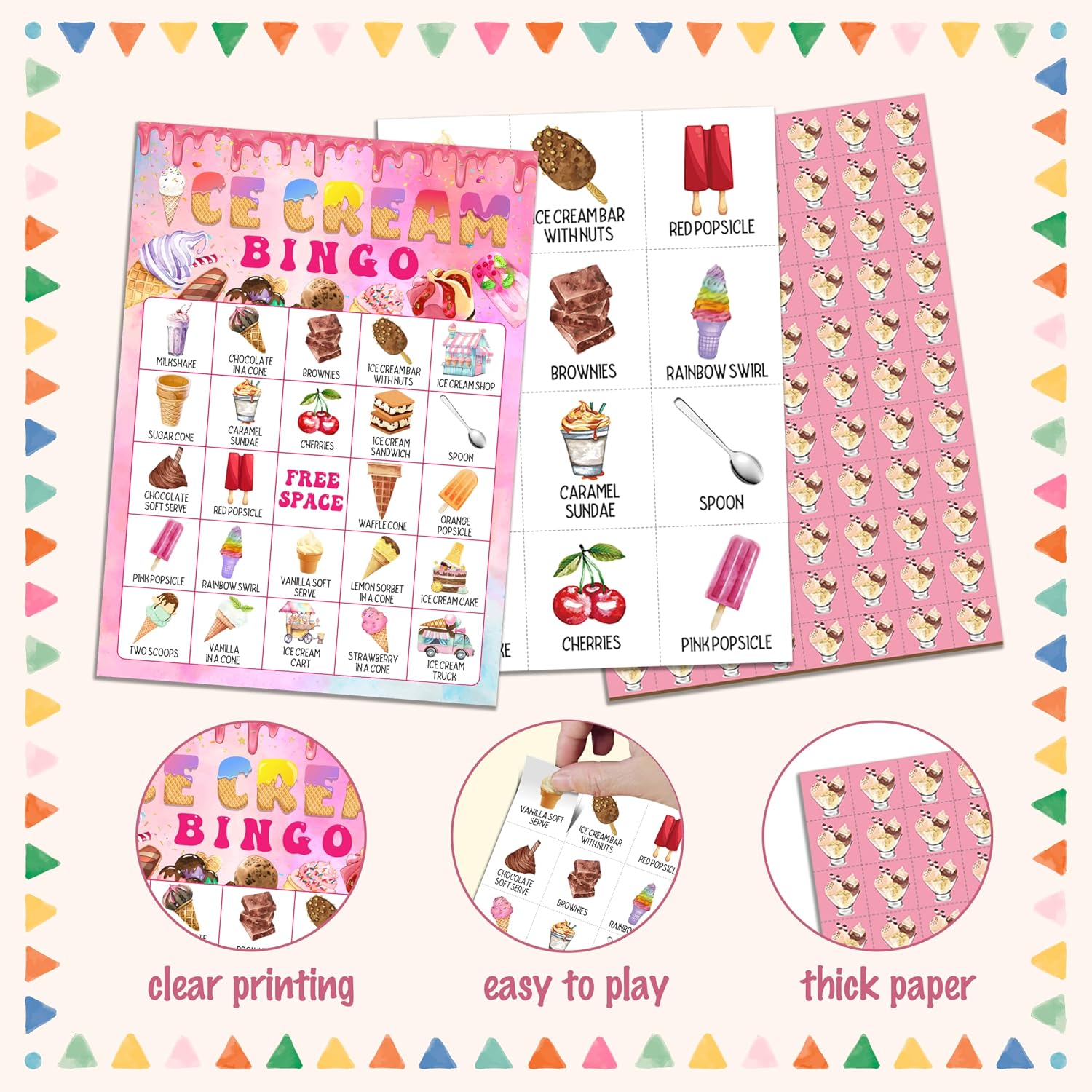 Ice Cream Bingo Game, Summer Party Bingo Cards for Adults, Sweet Treats Parties Supplies, Birthday Party Favors for 24 Players, 05