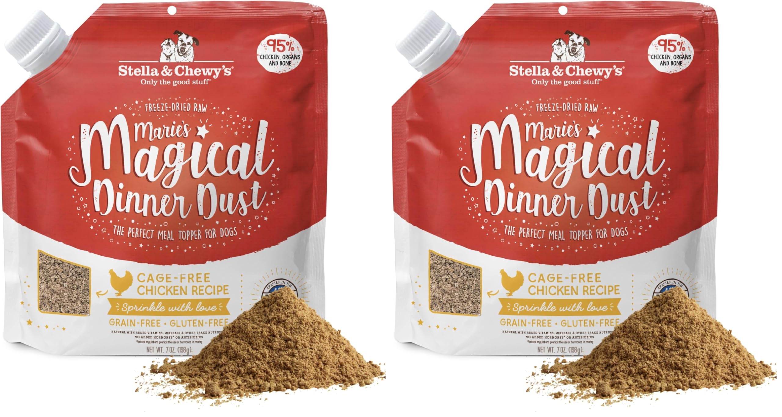 Stella &amp; Chewy's Freeze-Dried Raw Marie's Magical Dinner Dust - Premium Chicken Dog Food Topper with Organic Fruits &amp; Vegetables - Perfect for Picky Eaters - 7oz,(Pack of 2)
