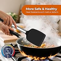 Vista 3 de Juego de 2 espátulas de silicona sólidas y ranuradas, para voltear pescado, panqueques, huevos, a prueba de arañazos para sartenes antiadherentes