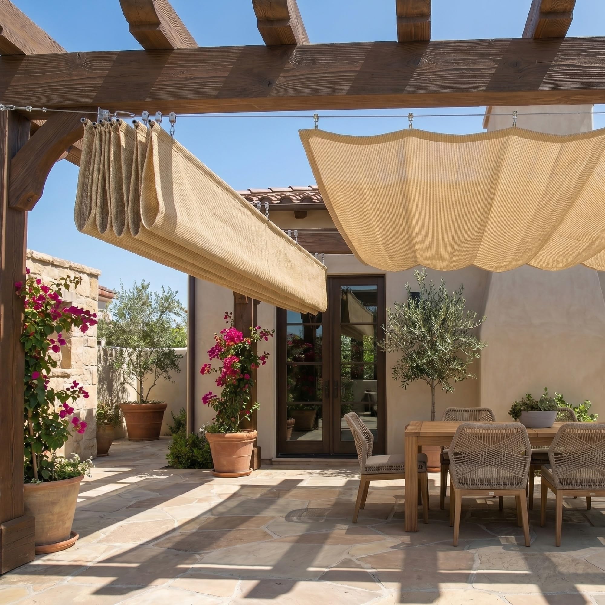 Einziehbares Welle Sonnensegel, Einfache Installation，Verstellbare Pergola Markise UV, Reißfeste Schattenabdeckung Inkl. für Terrasse Pergola，Inklusive Montageset(W2.5*L5m/W8.20*L16.41ft)