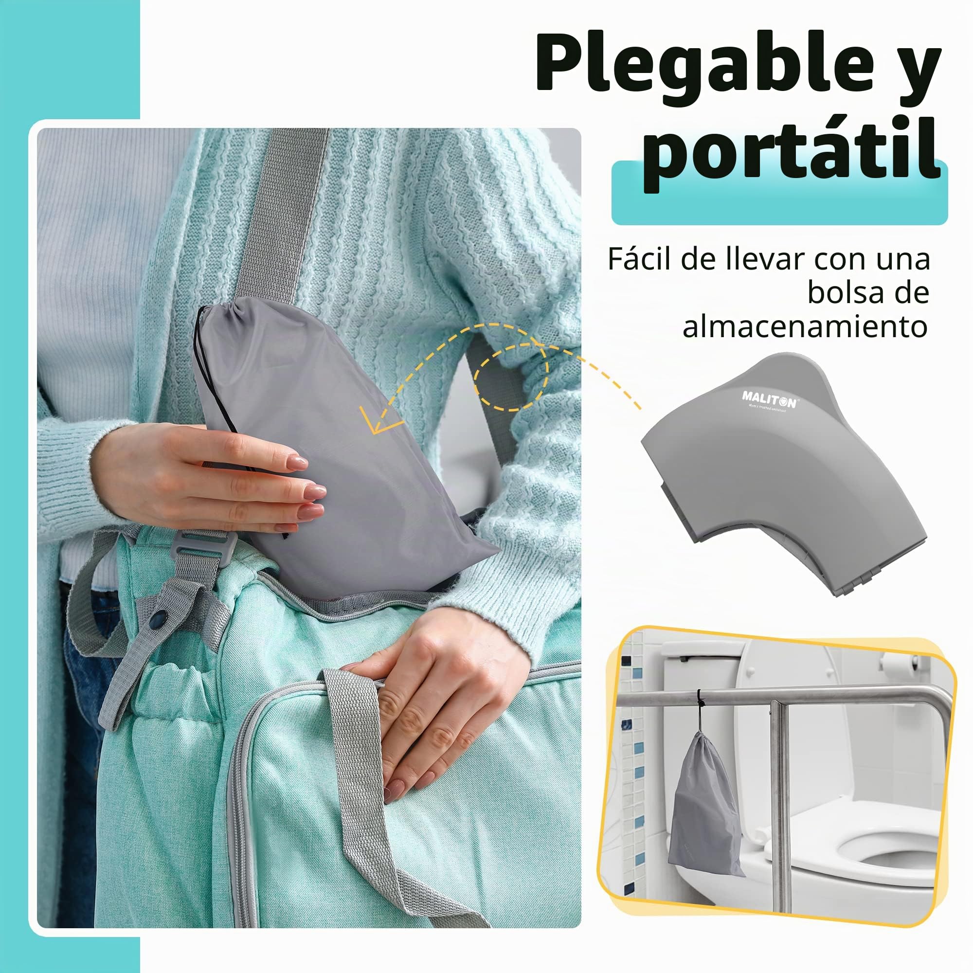 Maliton Asiento Inodoro Plegable para Niños,Adaptador WC,Antideslizante Antisalpicadura Reductor WC para Viaje Reutilizable,Reductor de Inodoro para Viajes y Entrenamiento de Baño-Gris