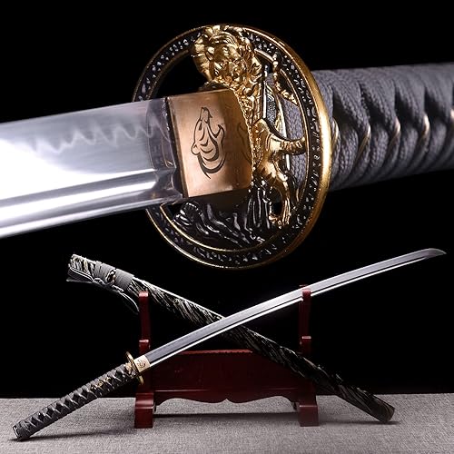 Miniatura 3 de ANATAK Espada Katana hecha a mano, espada samurái japonesa de acero al carbono 1060acero doblado de Damascoacero T10 acero al carbono arcilla
