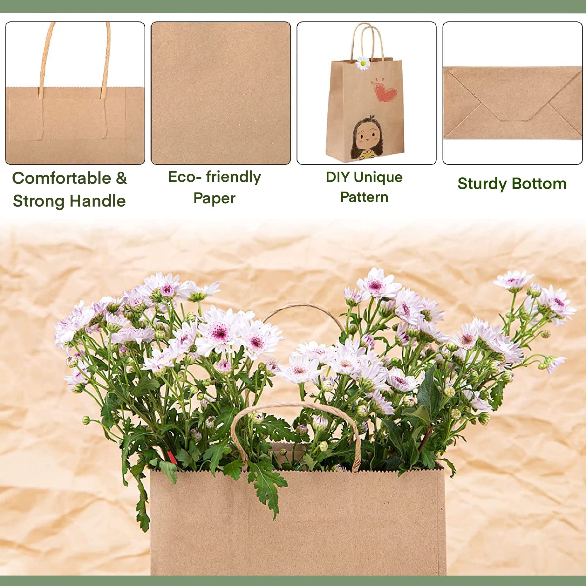 Sac Cadeau - AMOUNE - 50Pcs - Papier Kraft Marron - Poignée Torsadée