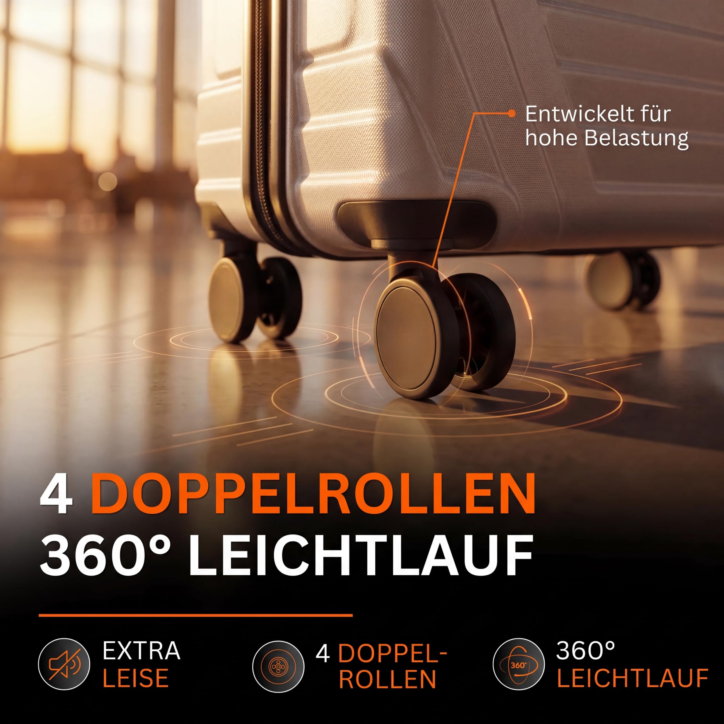 Hartschalenkoffer XL 100L erweiterbar auf 117L 158cm Gurtmaß 8 Rollen 360° drehbar TSA Schloss Teleskopgestänge Reisekoffer champagner