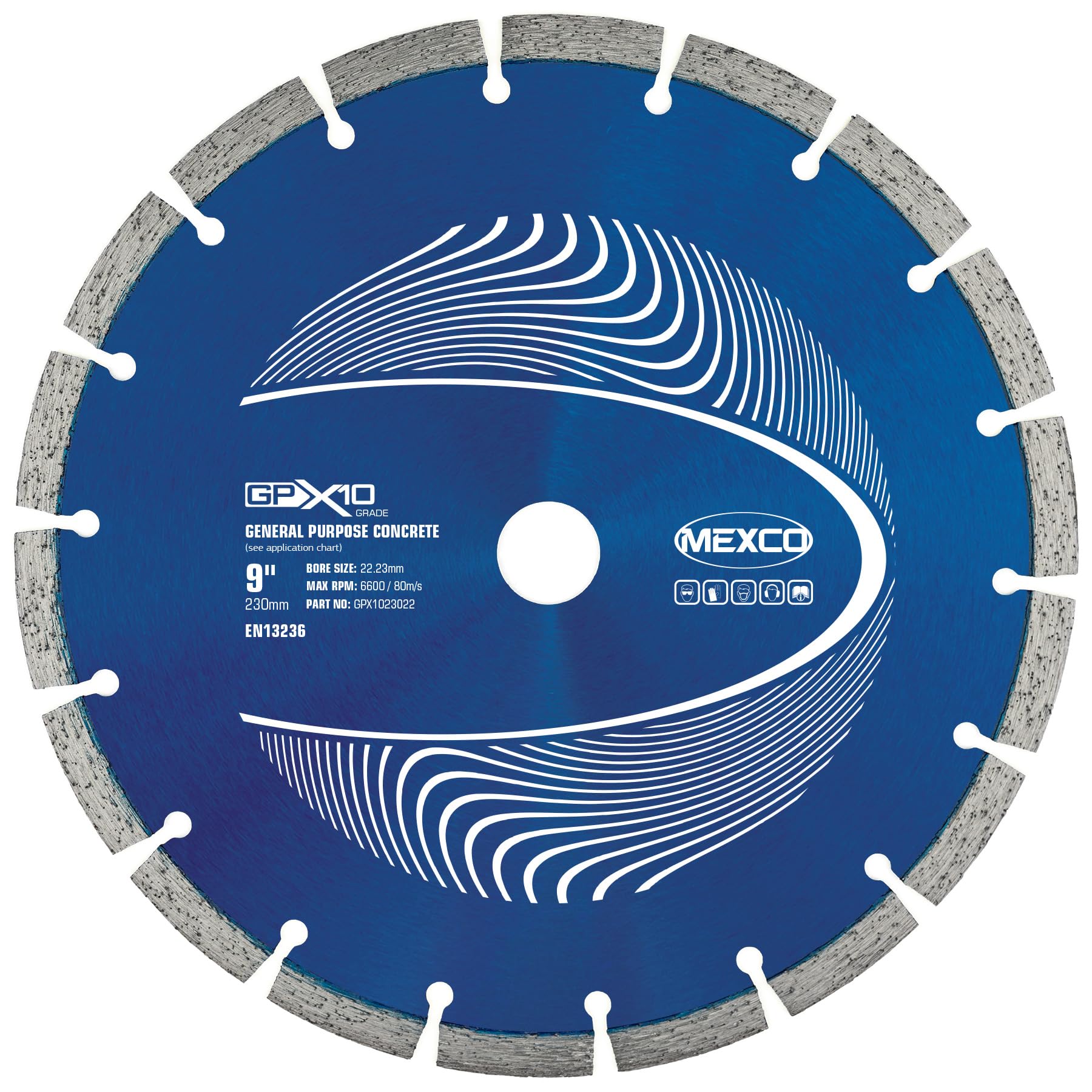 Mexco GPX10 General Purpose Concrete Diamond Blade, Cutting Disc for Non-Abrasive Building Materials - 230mm, 10mm Segment Height