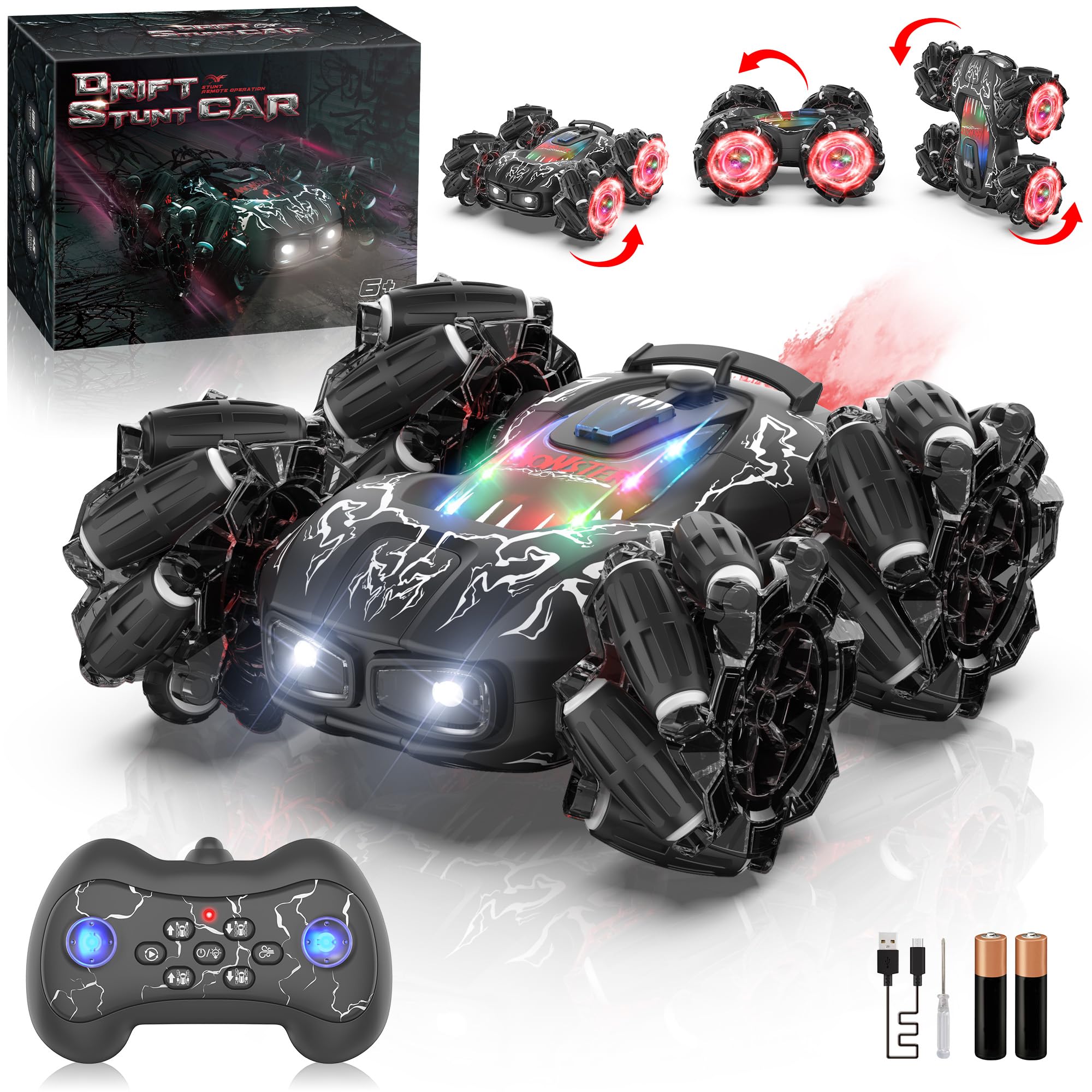 Remote Control Car 4WD with 360° Rotating Drift Stunt Rc Cars | 2.4GHz Remote Control with Cool Headlights,All-Terrain Off-Road Toy for Kids Ages 4-7 8-10 10-13 for KidsCarbonfree CertifiedClimeCo Certified