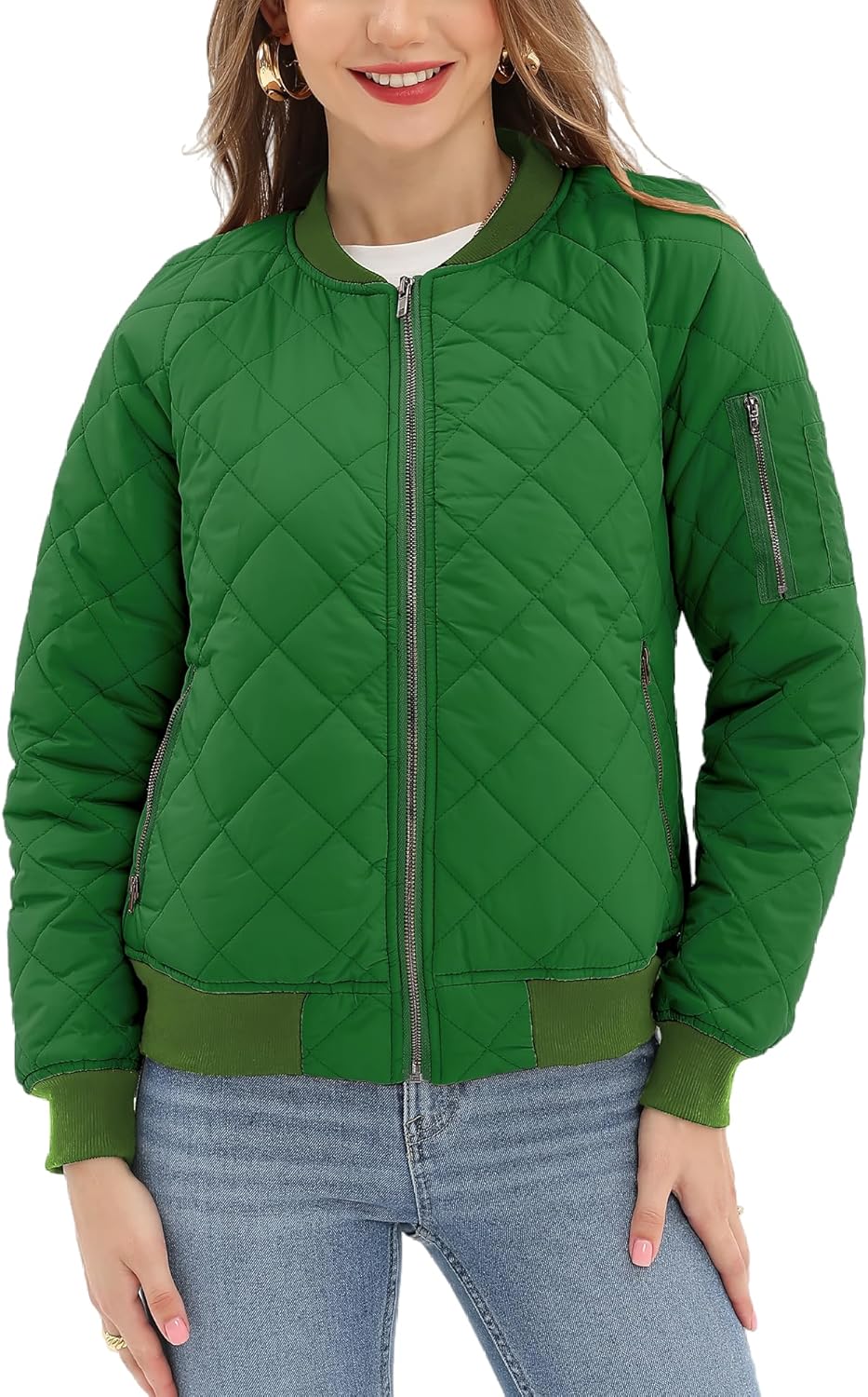 Argstar Women’s Quilted Bomber Jakcet with 5 Pockets (XS-XXL)