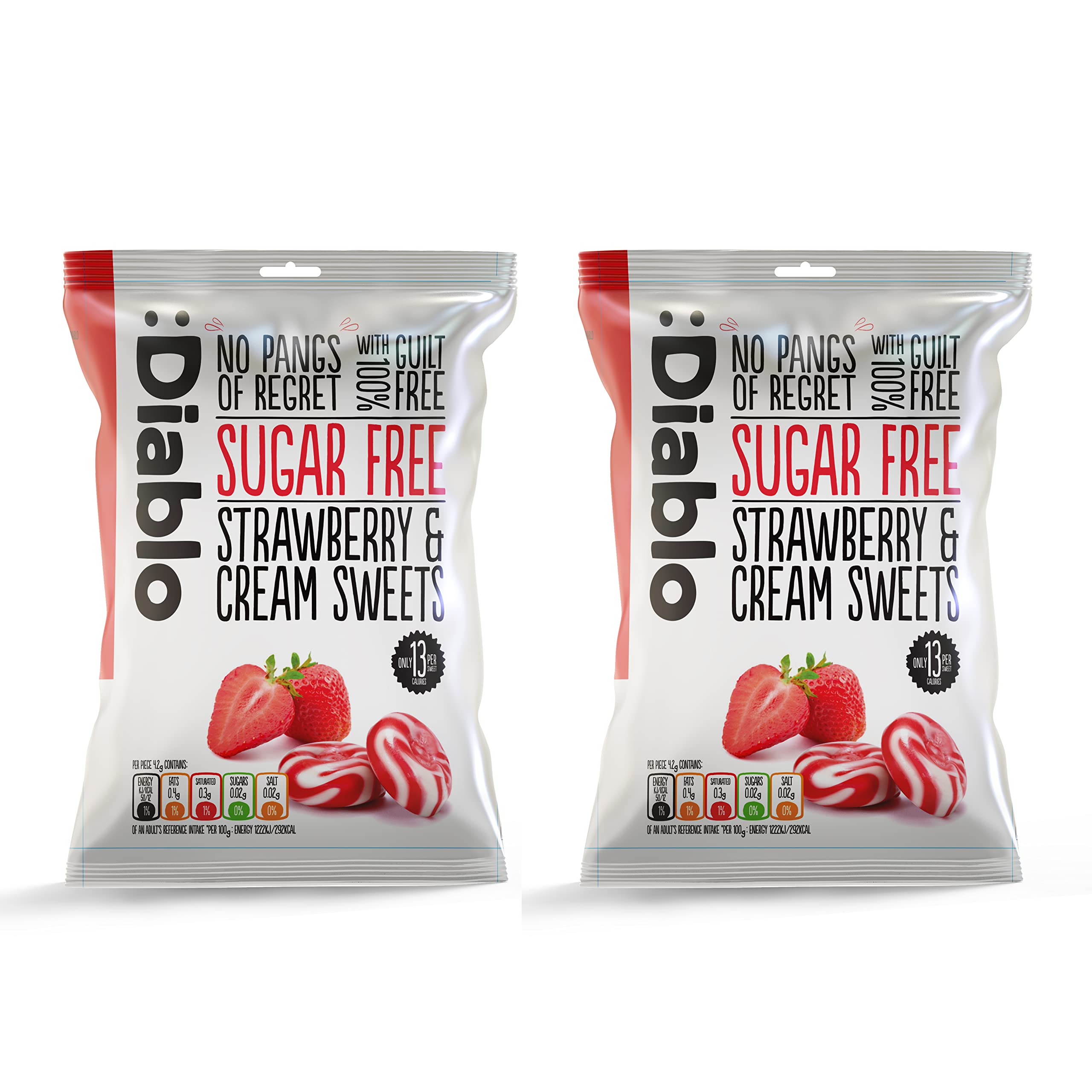 Diablo Sugar-Free Candy Strawberry & Cream, Healthy Sweets Sweetened with Maltitol, Sugar-Free Treats for All Occasions, Ideal for Gift Boxes, Mother’s Day & Father’s Day – 75g, Pack of 2