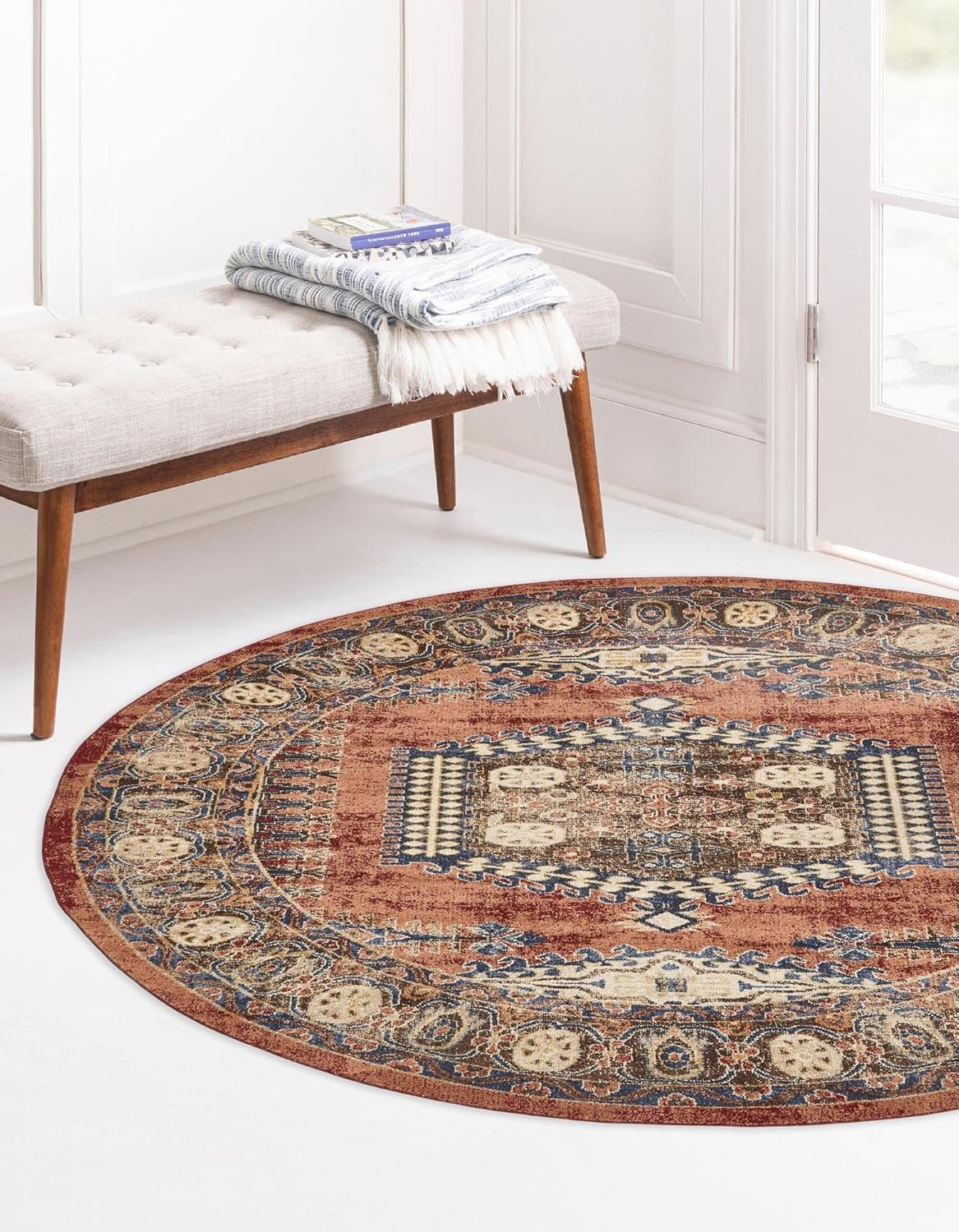 Rugs.com Eden Collection Rug – 4' Round Terracotta Medium Rug Perfect for Kitchens, Dining Rooms