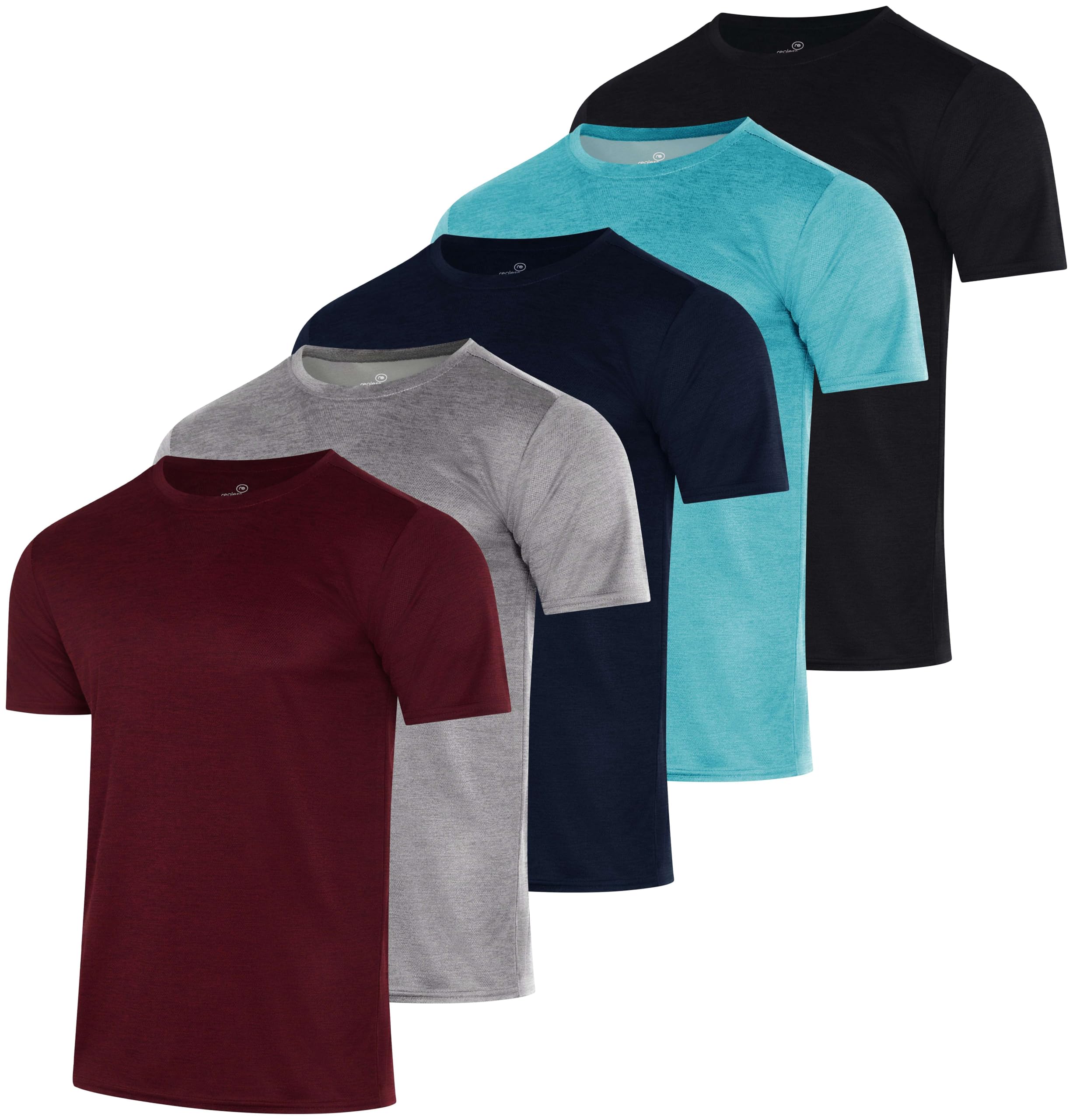 Real Essentials 5 Pack: Men’s Mesh Short Sleeve Crew Neck T-Shirt - Workout Gym Active Athletic Tee (Big & Tall Available)
