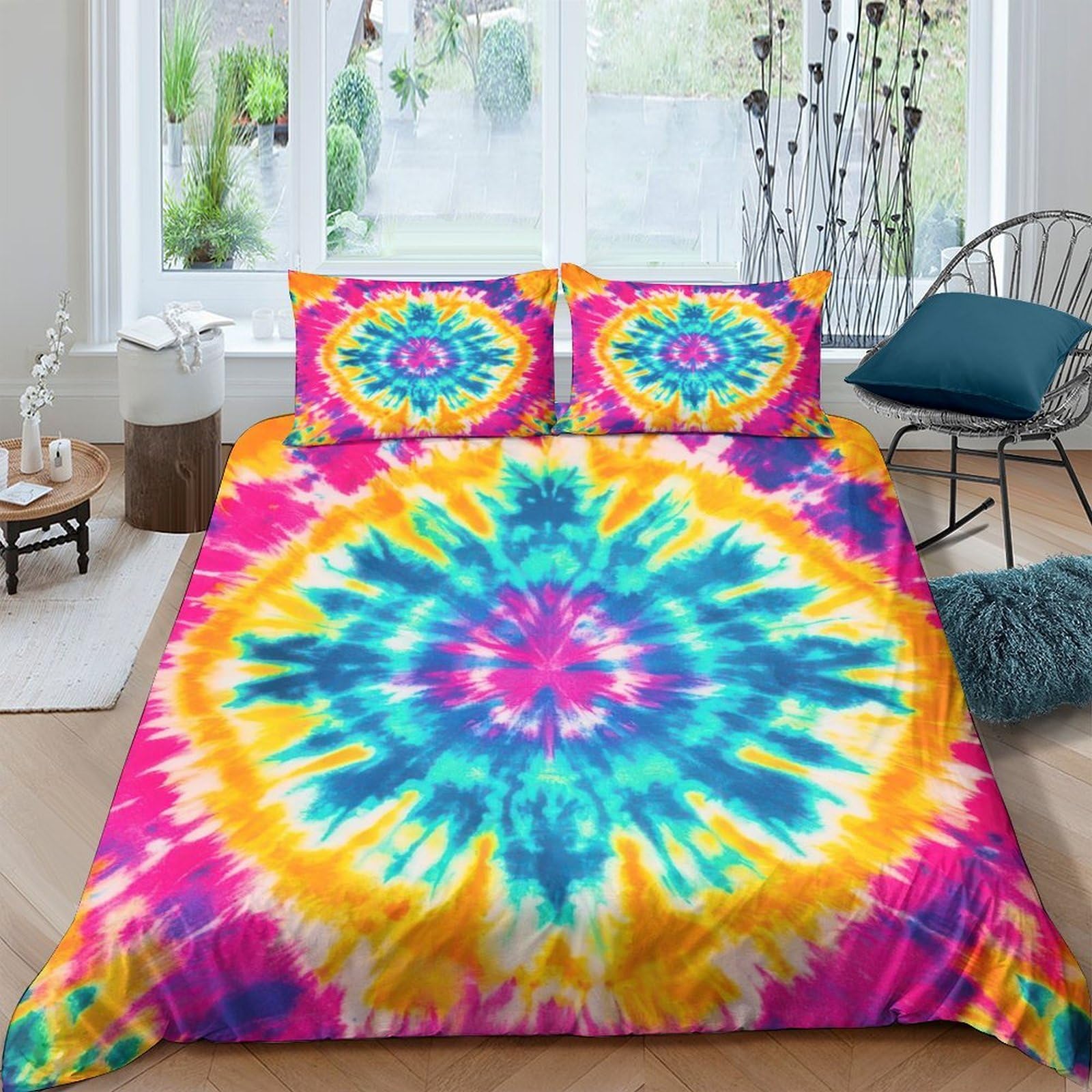 Ctjqhvkz Style-8 3D Printed Tie Dye Rainbow Fitted Sheet Microfiber Vibrant Colorful Spiral Mattress Cover For Bedroom Dorm Decor Single（135X200cm）