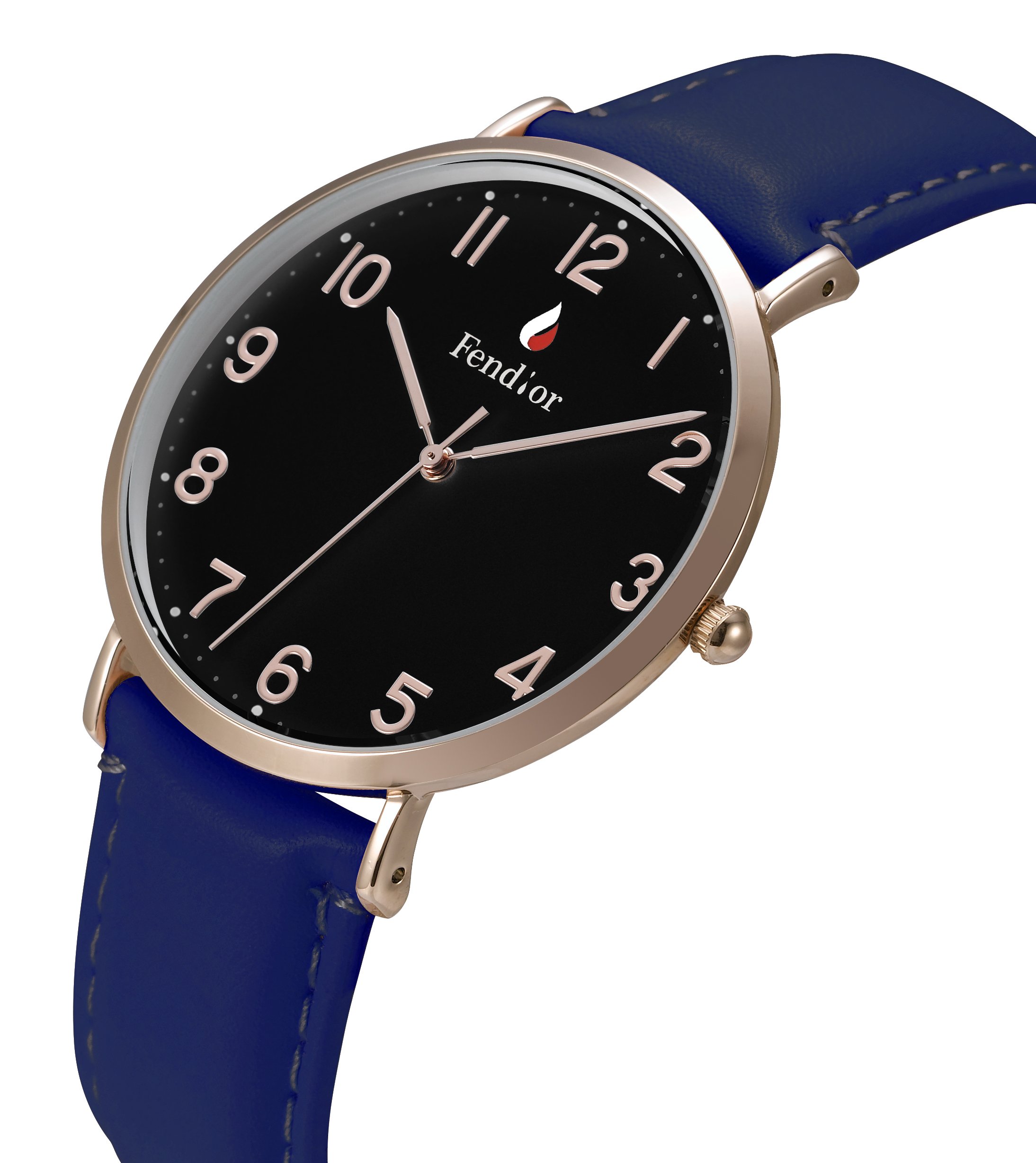 Men's Wrist Watch With Blue Genuine Leather Bracelet And Black Dial Digital Display 40mm Case Rose Gold Bezel Waterproof Fashion Wrist Watches