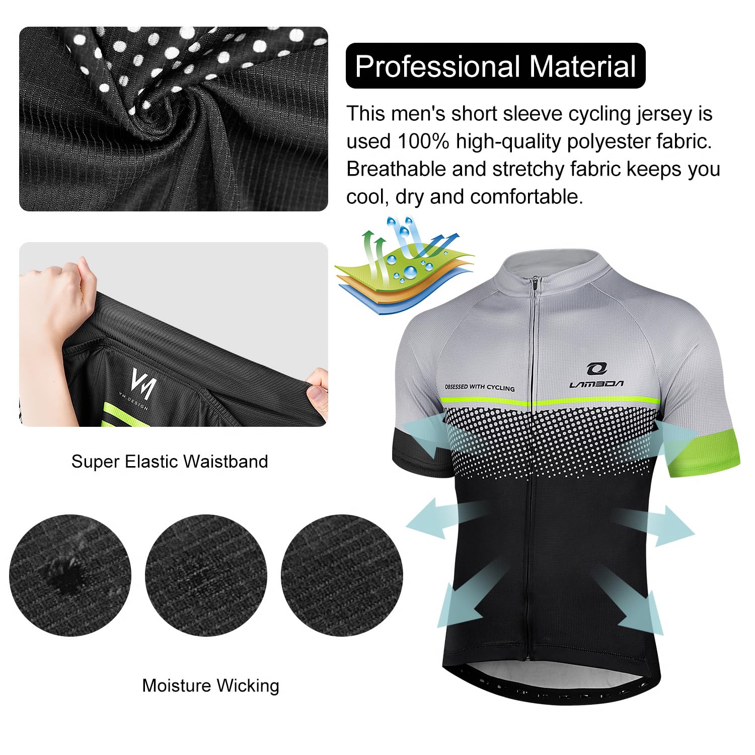 LAMEDA Maillot Cyclisme Homme Velo VTT Vélo de Route Manches Courtes Séchage Rapide Léger Respiant Confort