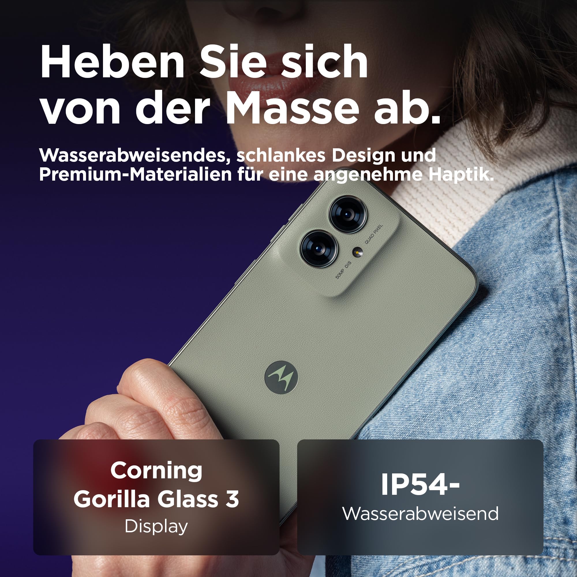 Motorola Smartfon Moto g55 5G (odporny na zarysowania wyświetlacz FHD+ 6,49", aparat 50 MP, 8/256 GB, odporna na wodę konstrukcja, 5000 mAh, Android 14) Smoky Green wraz z pokrowcem ochronnym