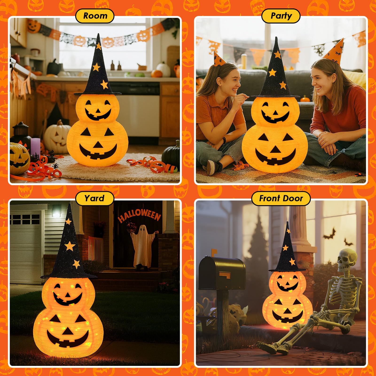 Dekoracje halloweenowe z motywem dyni, 8 trybów, na baterie, na Halloween, do domu, na imprezę, podwórko, ganek, Święto Dziękczynienia, jesienne dekoracje