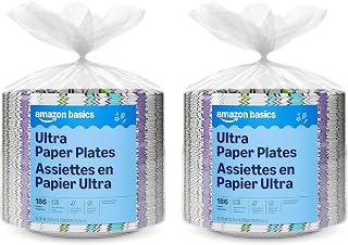 Amazon Basics Ultra Paper Plates, 10 Inch, Disposable, 372 Count (2 Pack of 186), Packaging May Vary