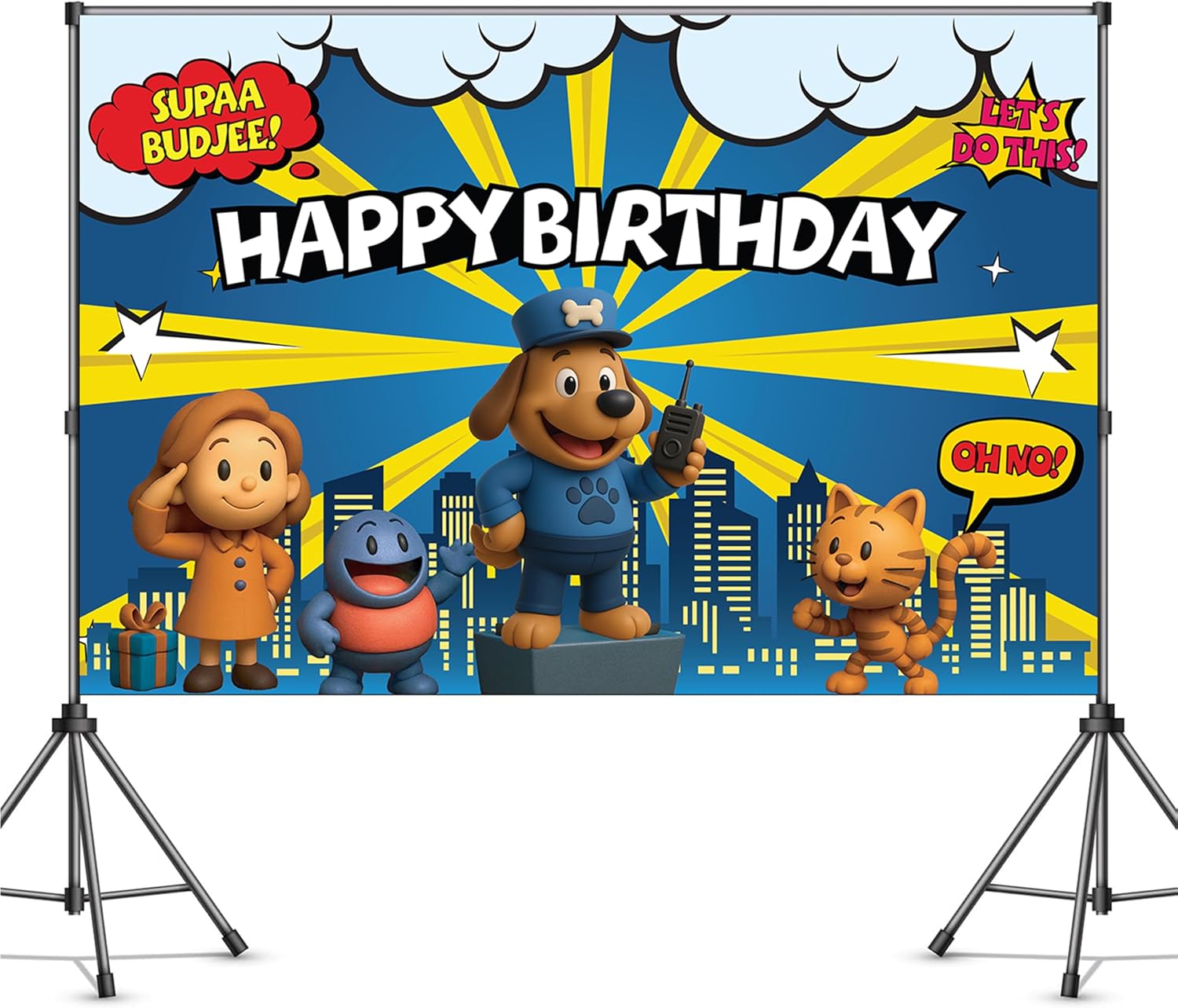 Dog Cartoon Man Birthday Decorations 6x4ft Happy Birthday Banner for Party Police Dog Themed Party Supplies Detective Pup Super Hero Decorations Kids Cartoon Comic Hero Police Detective Pup