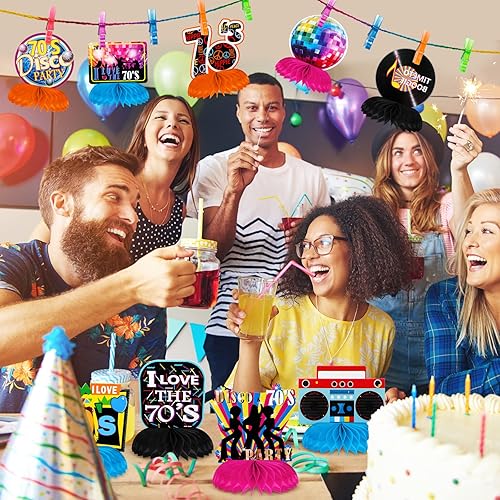 Miniatura 5 de 9 piezas de decoraciones de fiesta de Halloween de los años 70, centros de mesa de nido de abeja de los años 70, coloridos recuerdos de discoteca